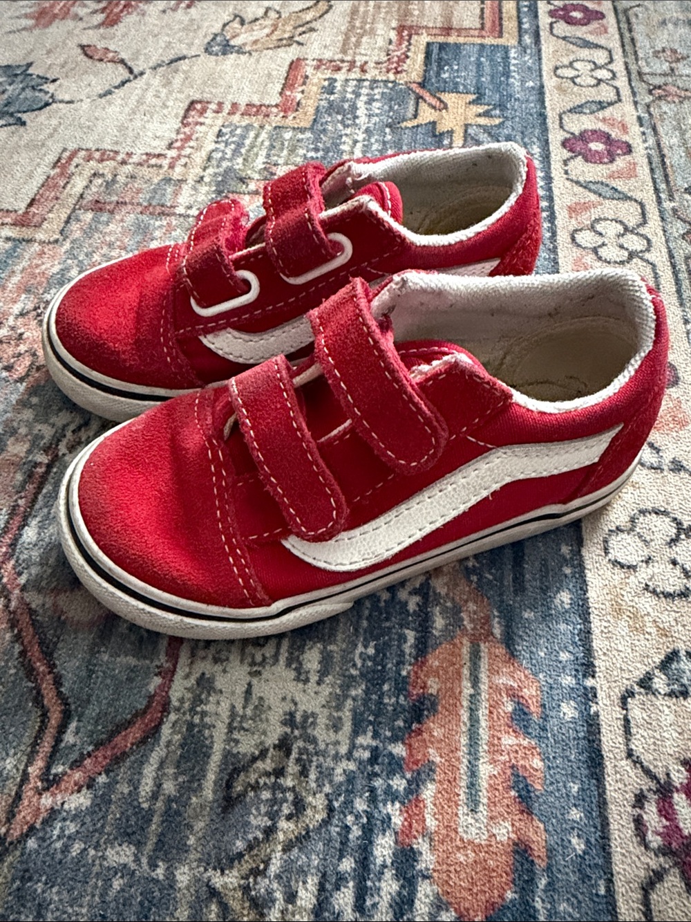Vans Kids Red Velcro Low-Top Sneakers